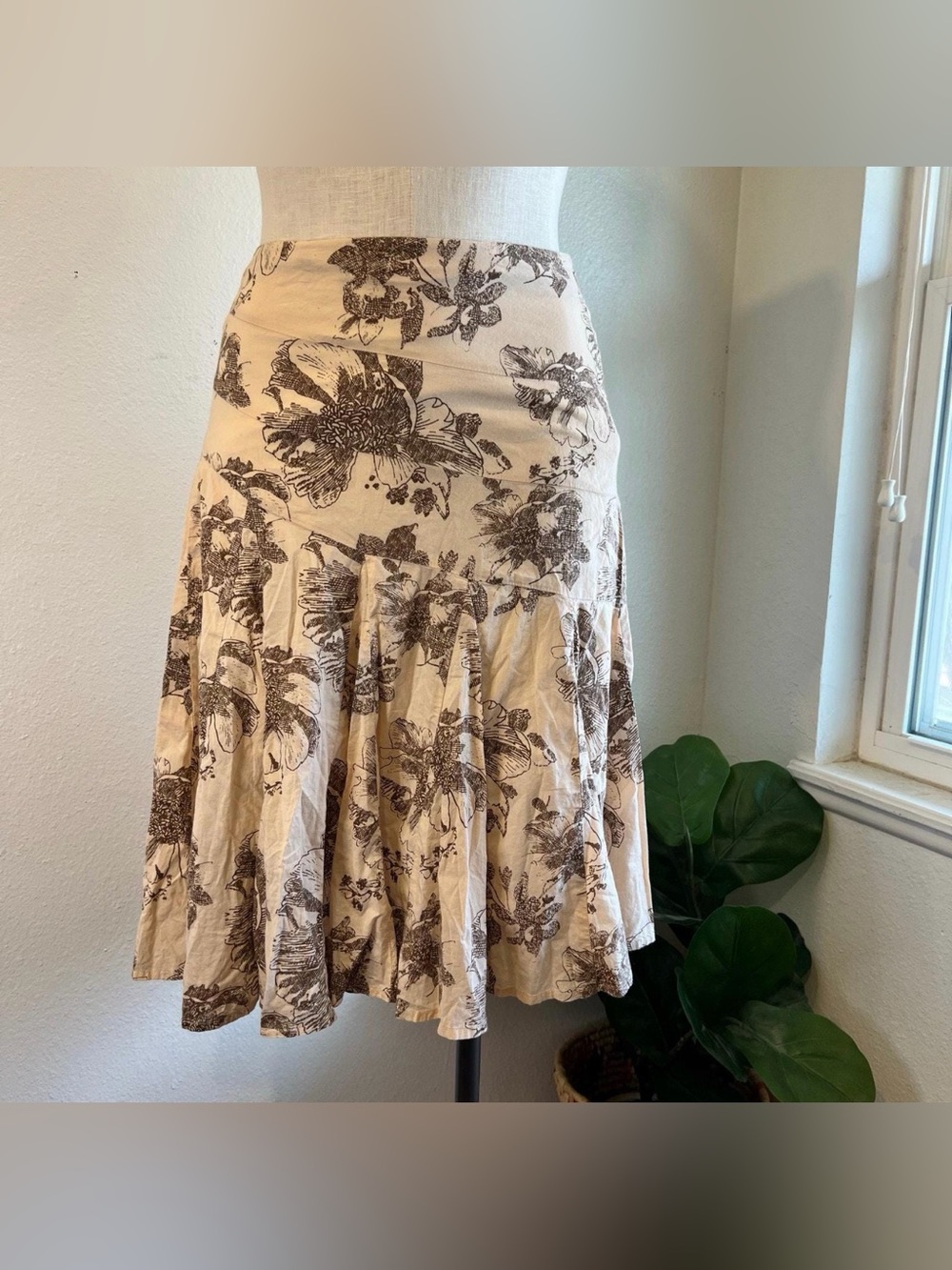 a.n.a Y2K Pale Pink Victorian Floral Print 100% Cotton A Line Skirt Size 14